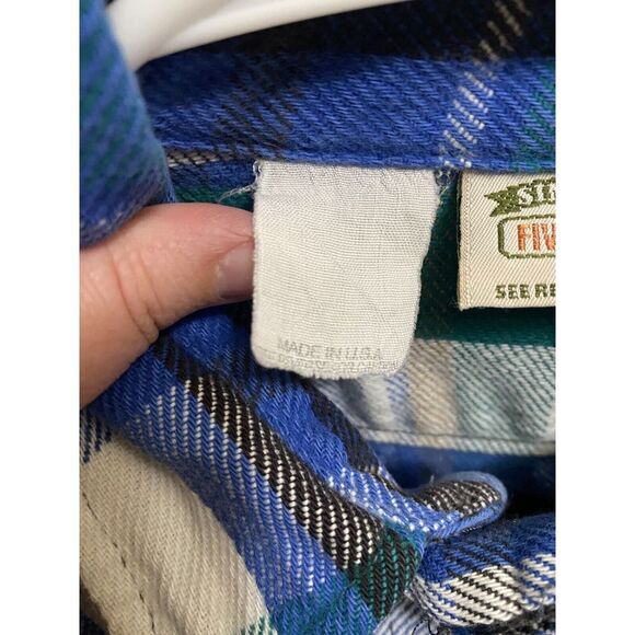 Vintage Five Brothers Thick Flannel Button Up Shirt XL Shacket Blue Green Yellow - Picture 12 of 12